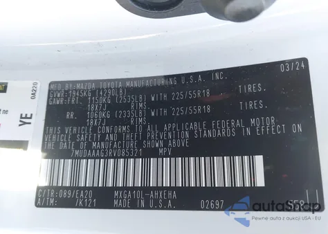 2024 Toyota Corolla Cross Xle z USA, uszkodzony, nr VIN 7MUDAAAG3RV085321